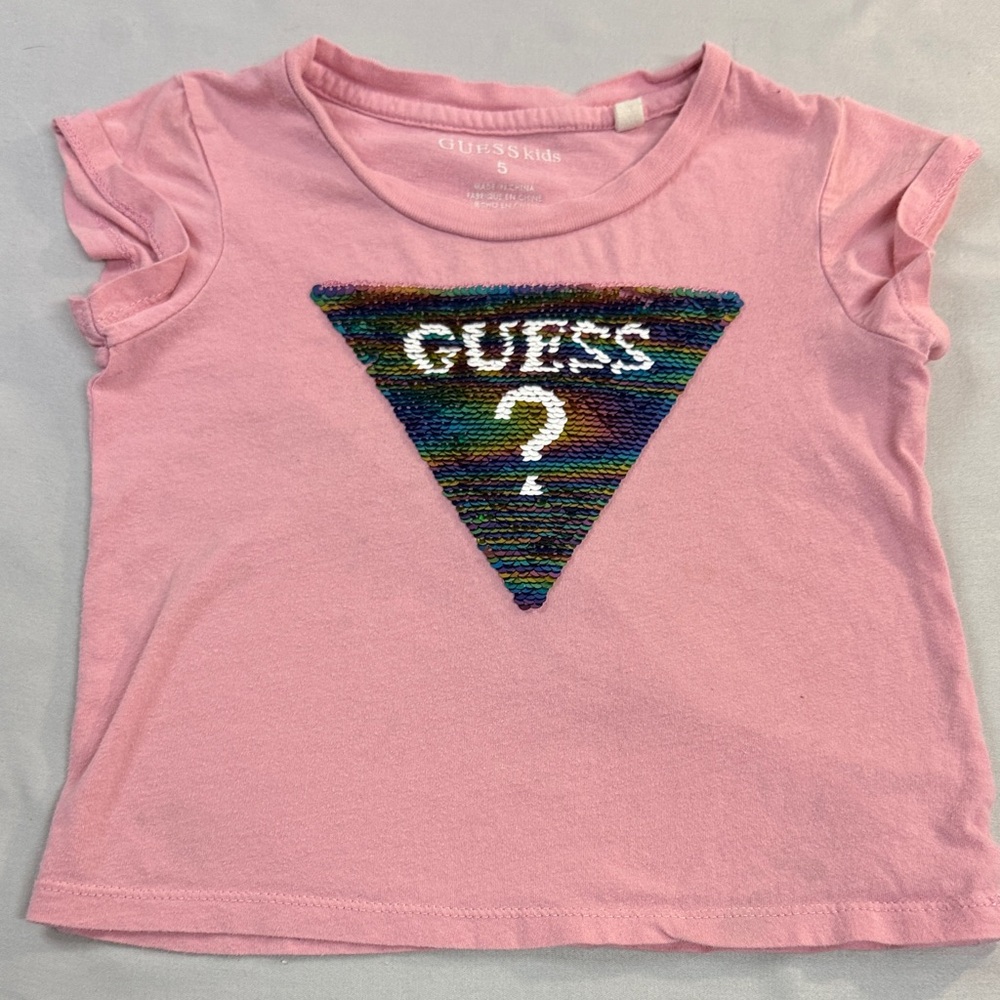 ⭐️ Guess - Kids Pink Tee with Multicolor Sequin Logo